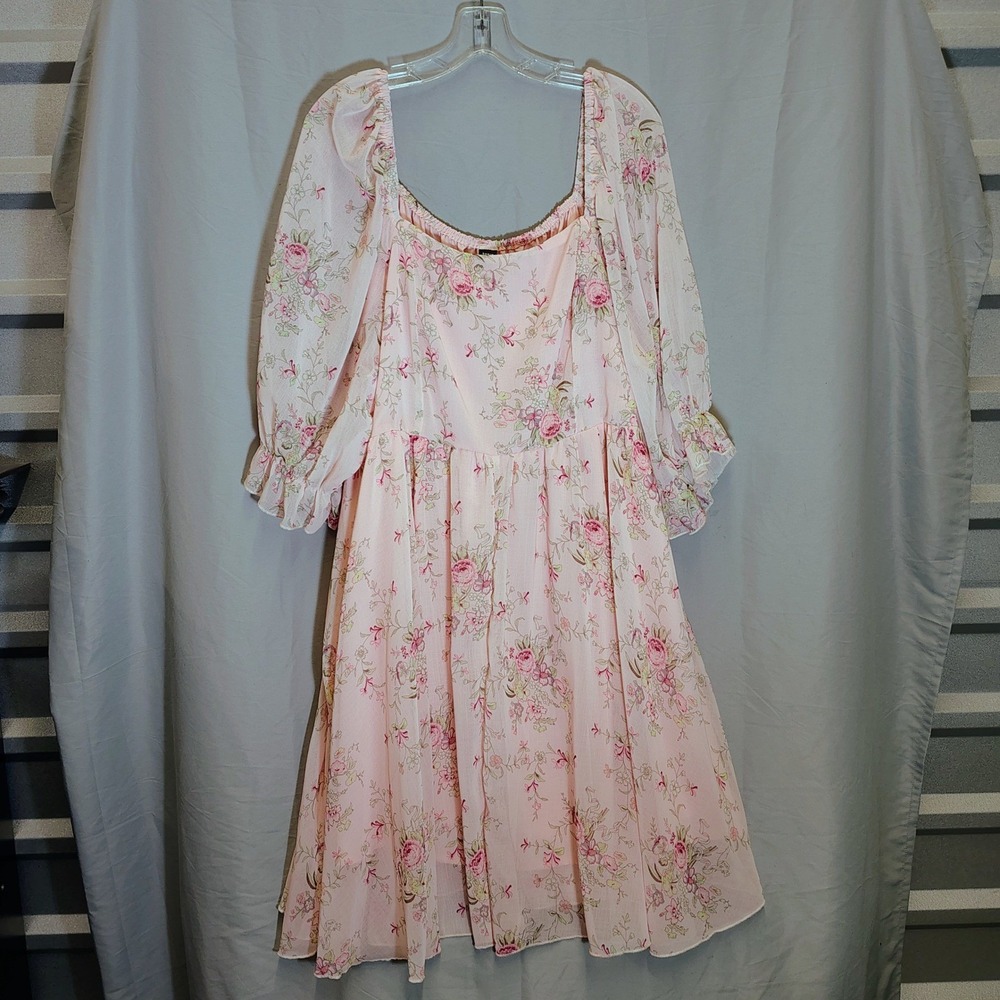 SHEIN Curve 3XL Pink Floral Cottagecore Fairytale Princesscore Dress‎ Mini - Picture 2 of 13